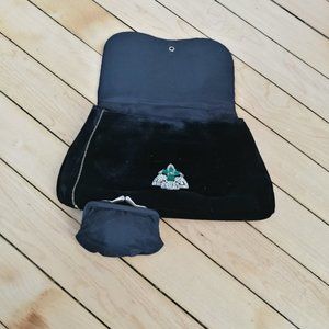Vintage Black Velvet Clutch w/ Wallet and Jewelry